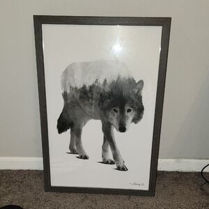 Hobby Lobby Gray and Black Double Exposure Wolf Framed Art